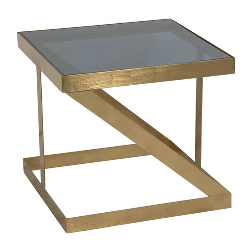 Black & Gold Glass Top Side Accent Table, 22"W x 22"D x 20"H