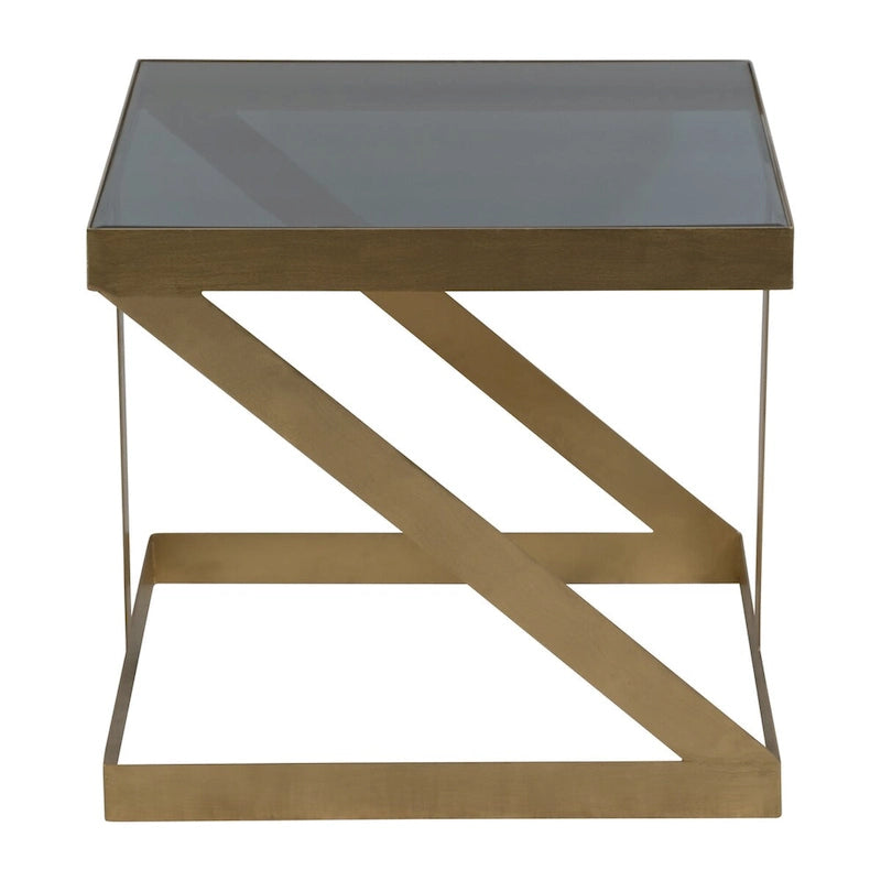 Black & Gold Glass Top Side Accent Table, 22"W x 22"D x 20"H