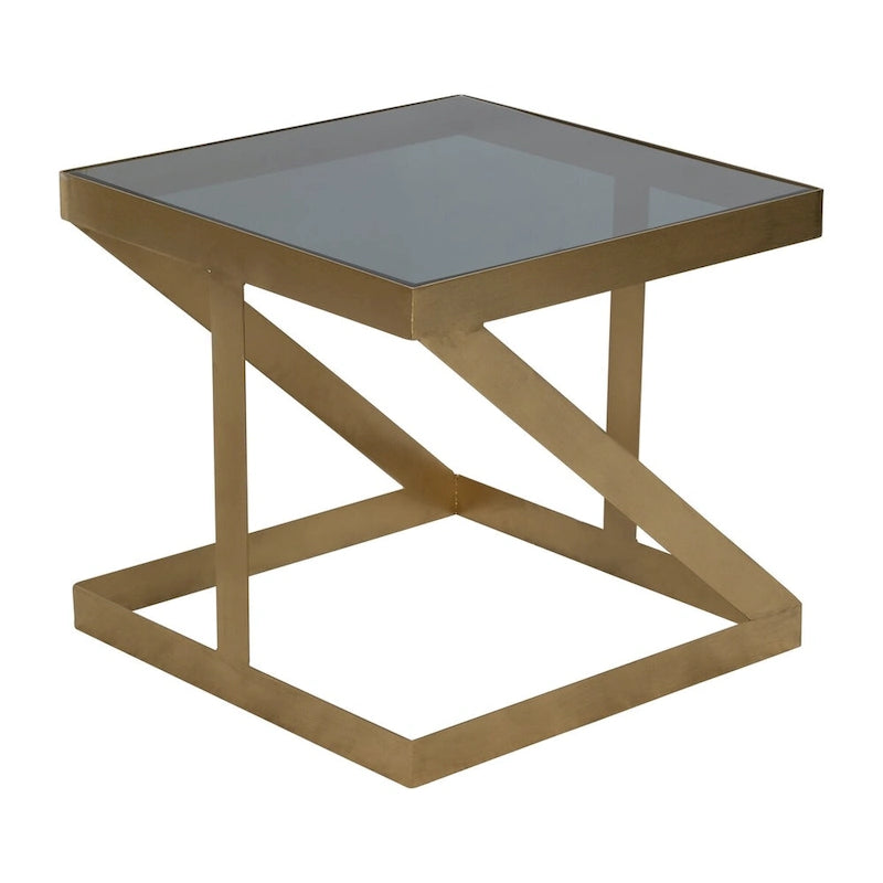 Black & Gold Glass Top Side Accent Table, 22"W x 22"D x 20"H