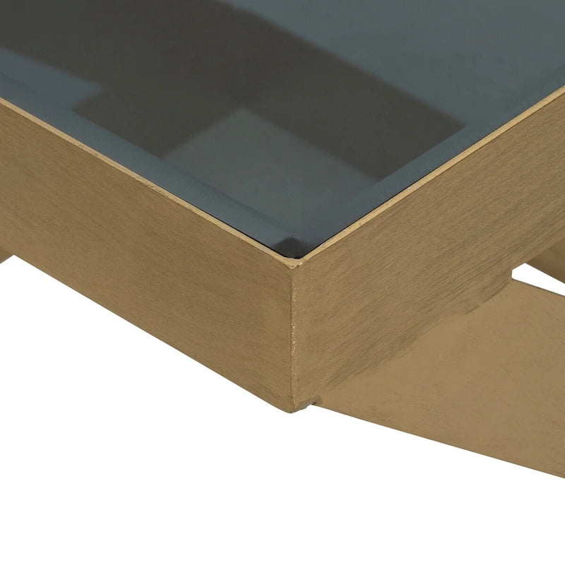 Black & Gold Glass Top Side Accent Table, 22"W x 22"D x 20"H