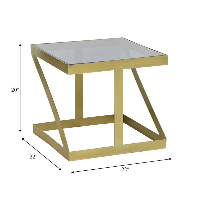 Black & Gold Glass Top Side Accent Table, 22"W x 22"D x 20"H