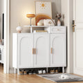 White / Black Arched Door Shoe Cabinet with Drawer, 2-Person Assembly