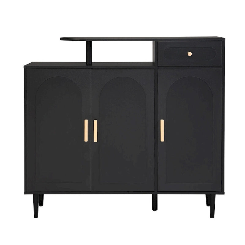 White / Black Arched Door Shoe Cabinet with Drawer, 2-Person Assembly