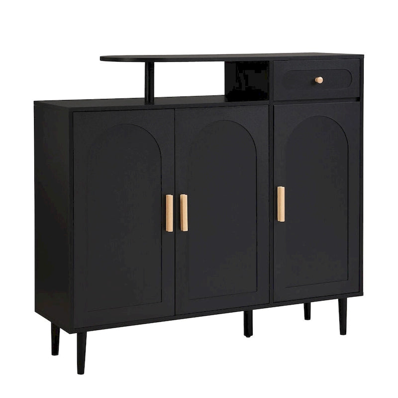White / Black Arched Door Shoe Cabinet with Drawer, 2-Person Assembly