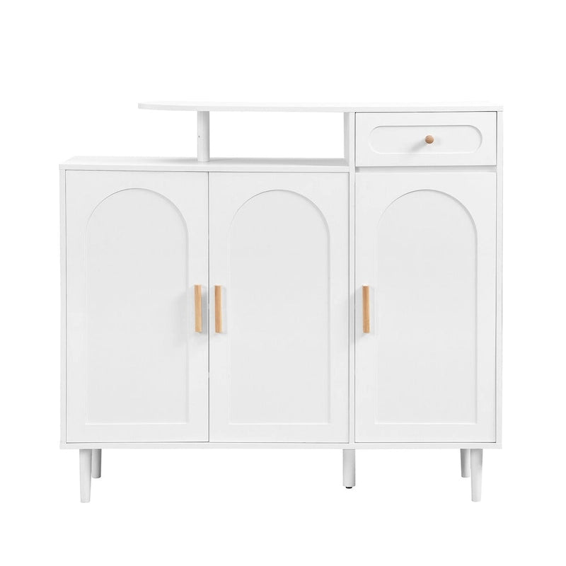 White / Black Arched Door Shoe Cabinet with Drawer, 2-Person Assembly