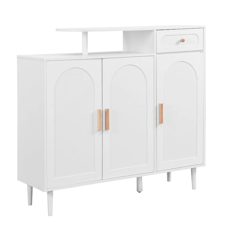 White / Black Arched Door Shoe Cabinet with Drawer, 2-Person Assembly