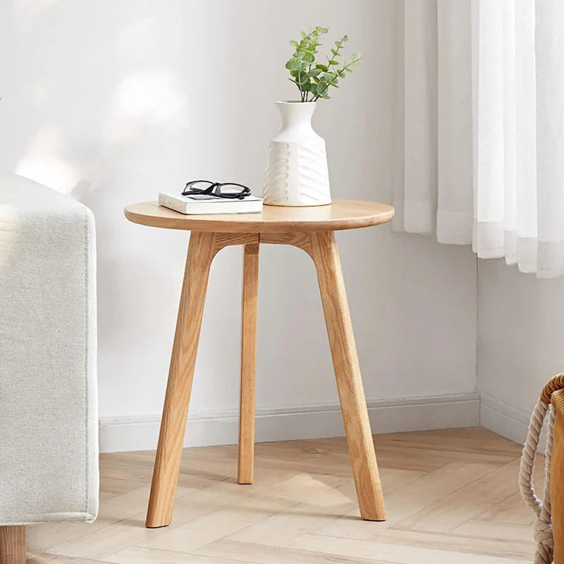 Natural Oak Round End Table, Single-Use Side Table
