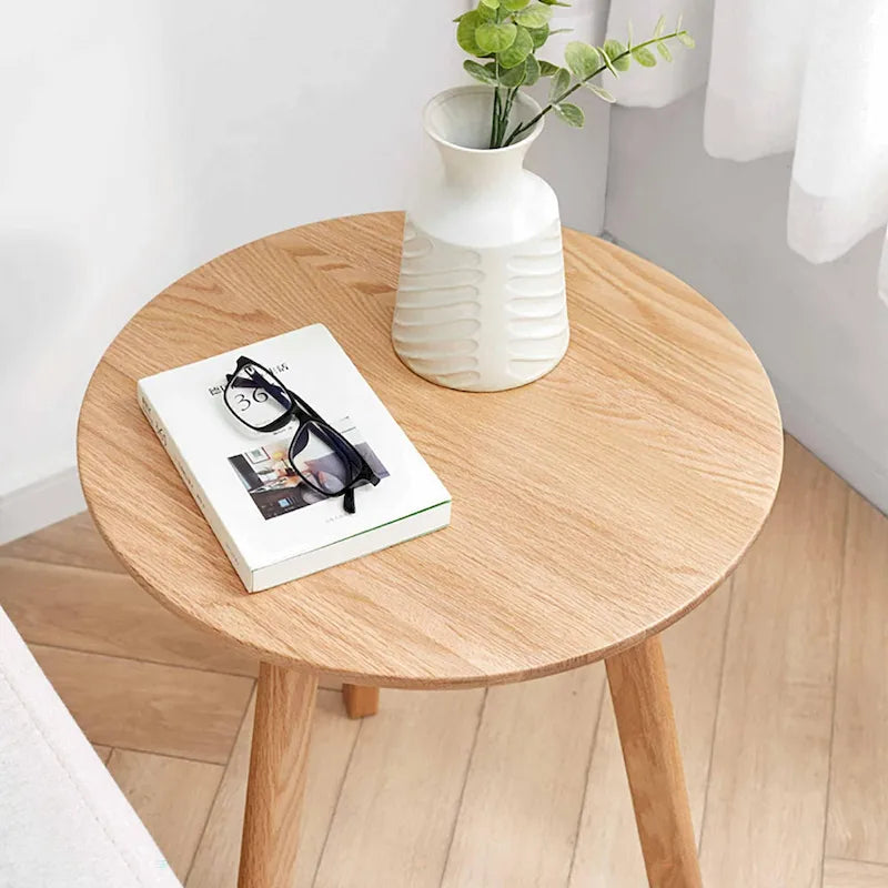 Natural Oak Round End Table, Single-Use Side Table