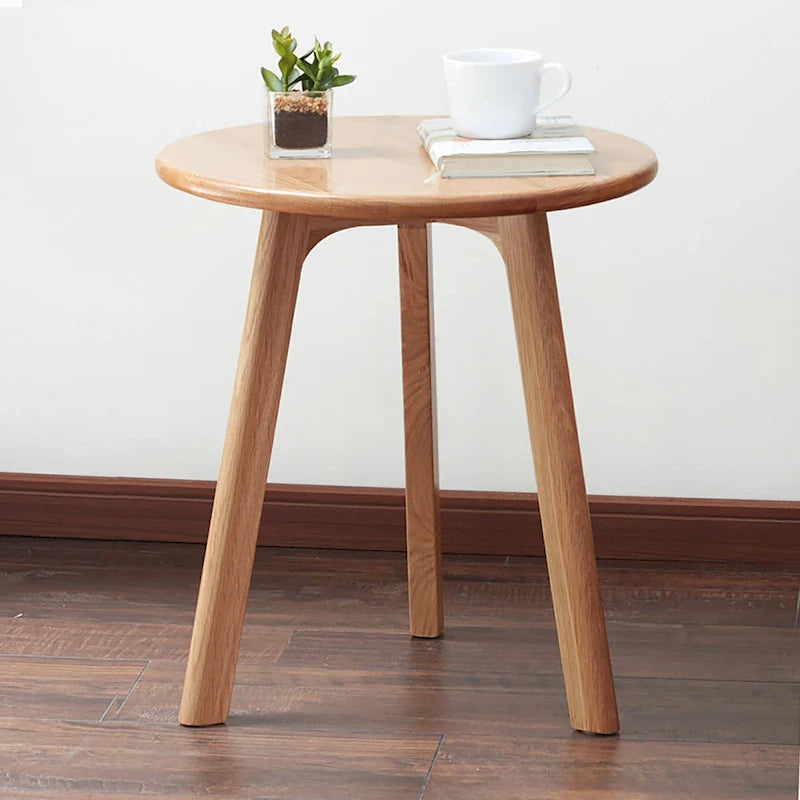 Natural Oak Round End Table, Single-Use Side Table