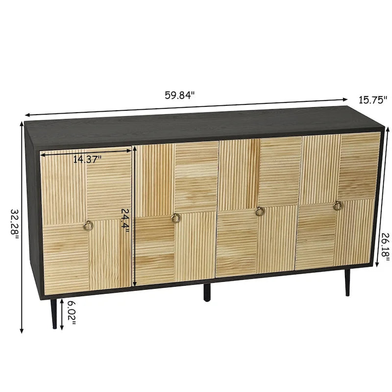 Elegant Vintage 4-Door Cabinet with Carved Effect Decoration Doors