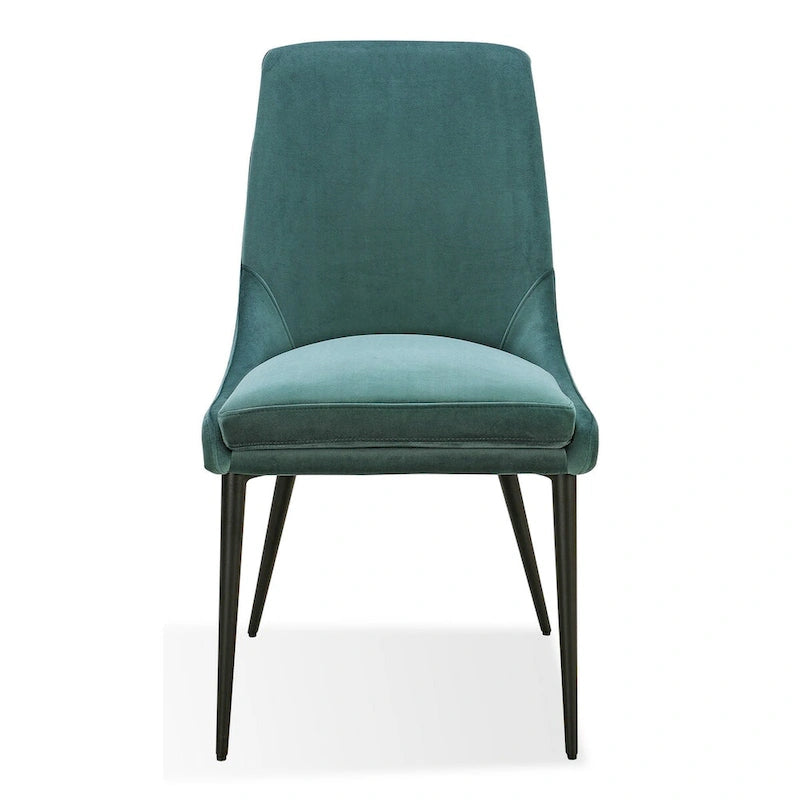 Green Velvet Dining Chair, Black Steel Legs, Set of 2