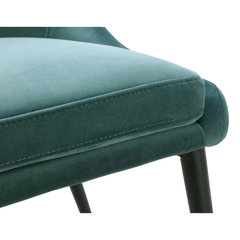 Green Velvet Dining Chair, Black Steel Legs, Set of 2