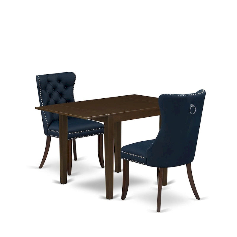 Navy Blue Drop-Leaf Dining Table Set with Button-Tufted Chairs, Mahogany, 3 or 5-Piece