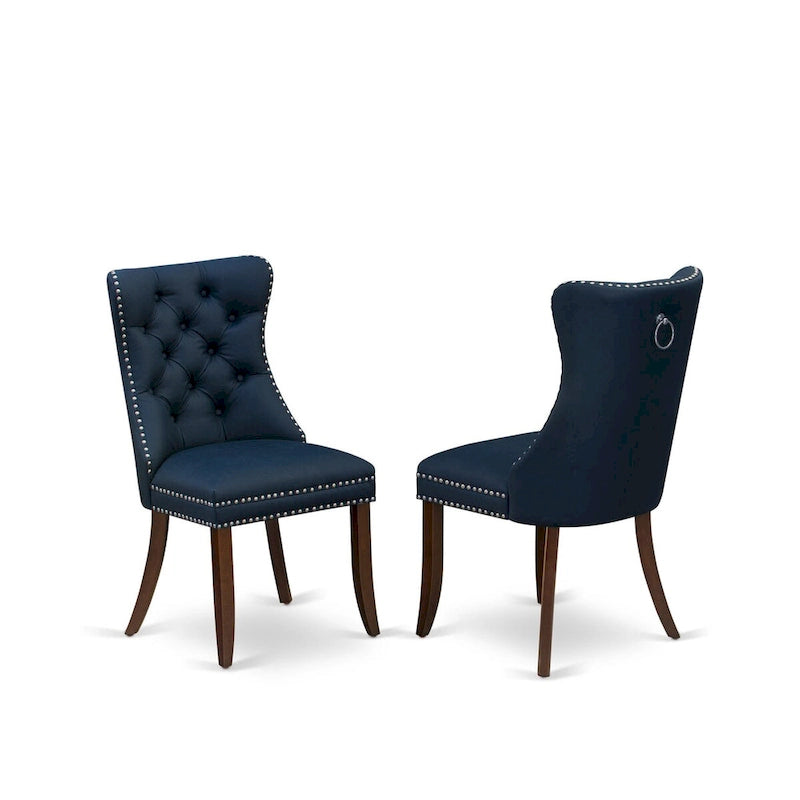 Navy Blue Drop-Leaf Dining Table Set with Button-Tufted Chairs, Mahogany, 3 or 5-Piece