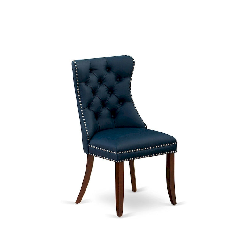 Navy Blue Drop-Leaf Dining Table Set with Button-Tufted Chairs, Mahogany, 3 or 5-Piece
