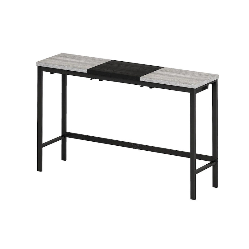 Natural/Grey & Black Color-Block Dining Table Set with 3 Stools, Seats 4