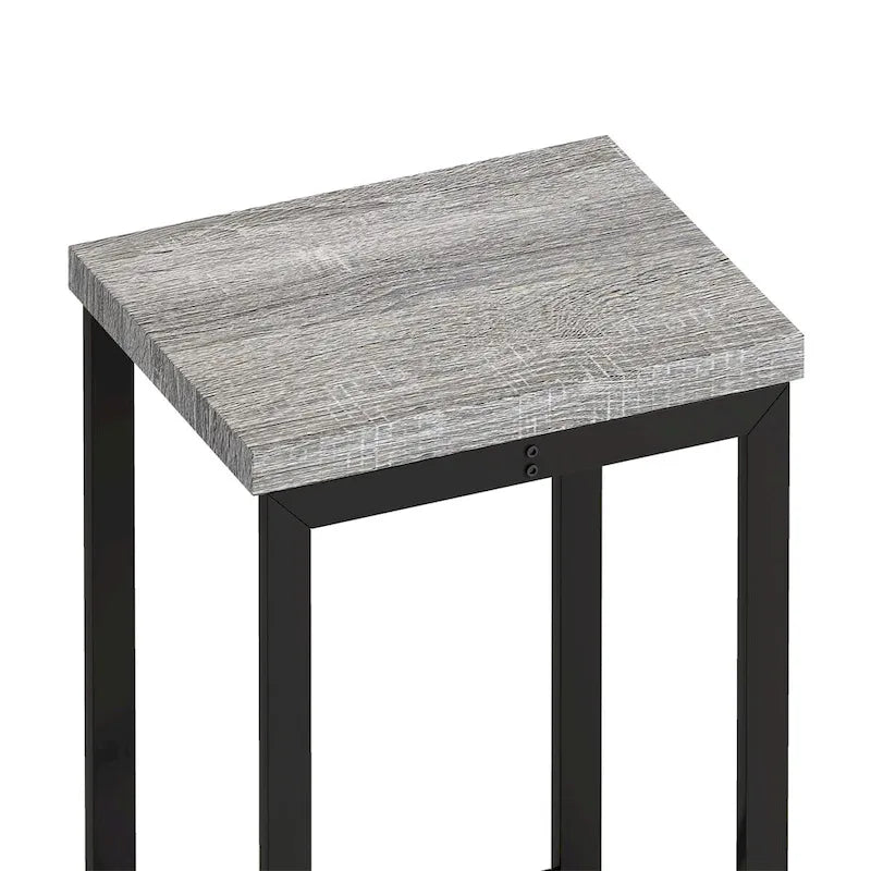 Natural/Grey & Black Color-Block Dining Table Set with 3 Stools, Seats 4
