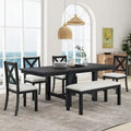 Black / Natural Extendable Dining Table Set with Bench, Seats 6