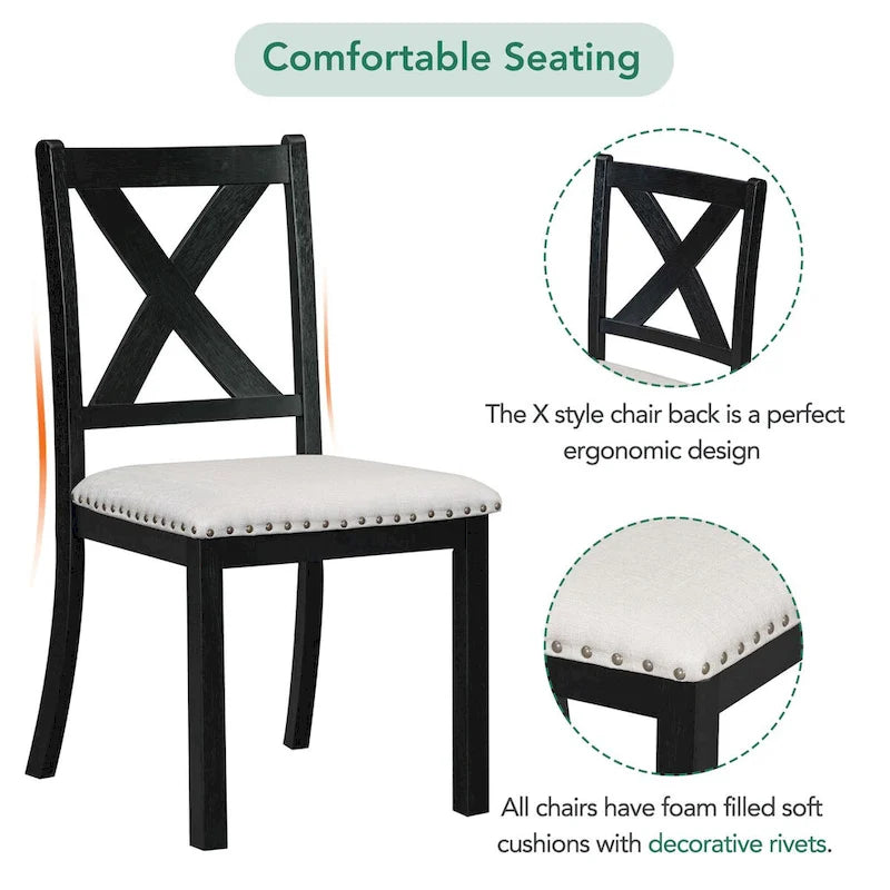 Black / Natural Extendable Dining Table Set with Bench, Seats 6