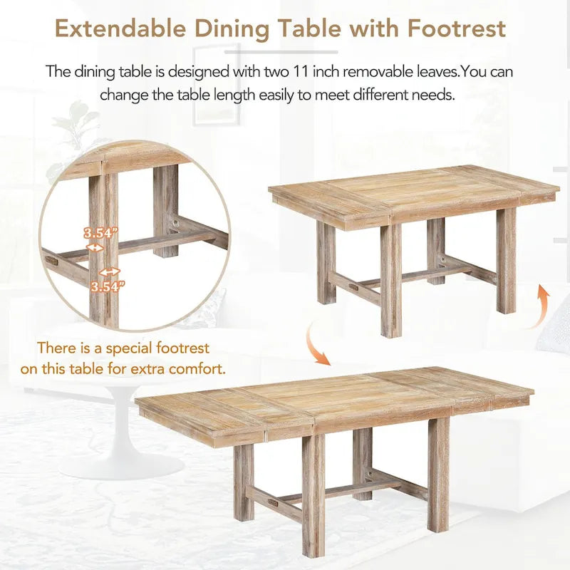 Black / Natural Extendable Dining Table Set with Bench, Seats 6