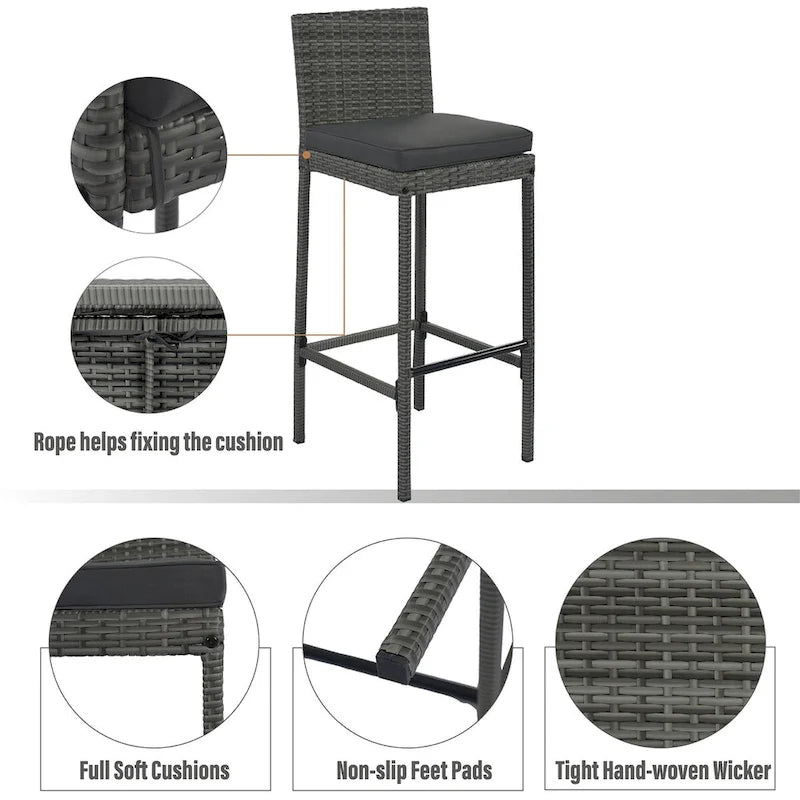 Brown & Gray 5-Person Outdoor Wicker Bar Set with Acacia Wood Table