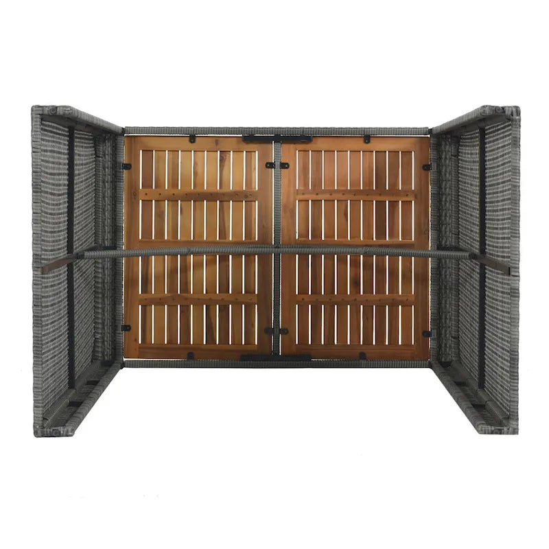 Brown & Gray 5-Person Outdoor Wicker Bar Set with Acacia Wood Table