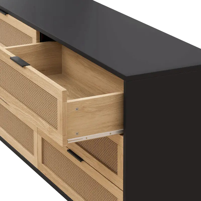 Black / Brown 6-Drawer Rattan Storage Dresser