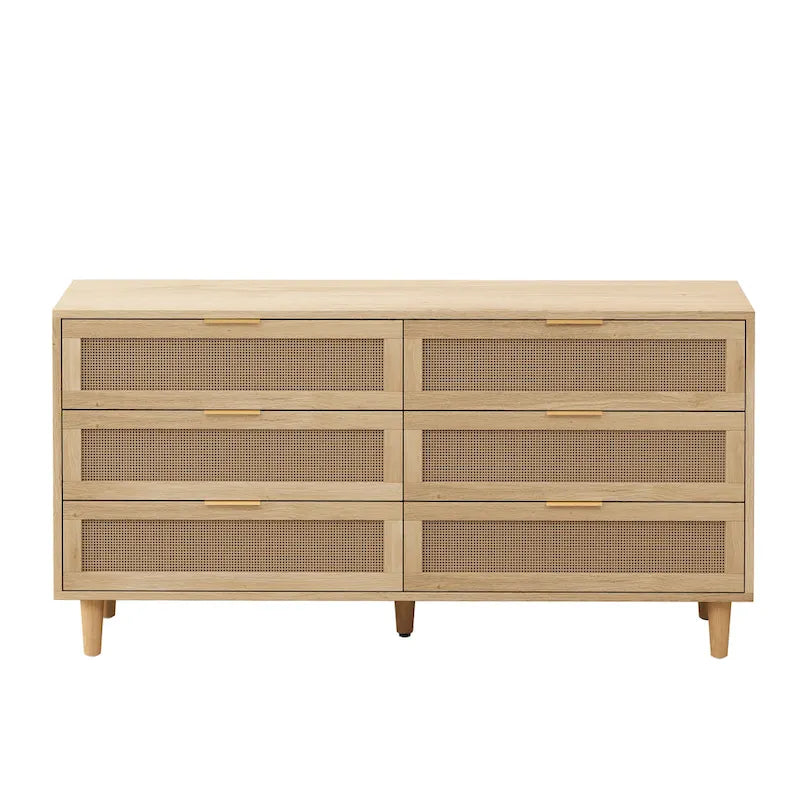 Black / Brown 6-Drawer Rattan Storage Dresser
