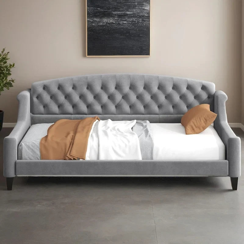Beige / Grey Full Size Wood Daybed – Sofa & Bed, Sleeps 2