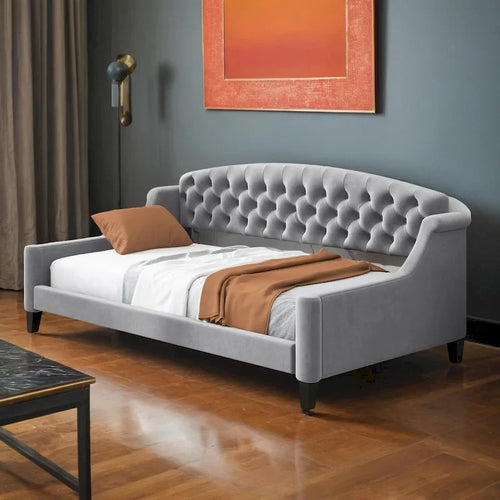 Beige / Grey Full Size Wood Daybed – Sofa & Bed, Sleeps 2