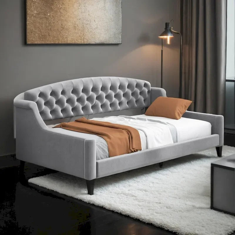 Beige / Grey Full Size Wood Daybed – Sofa & Bed, Sleeps 2