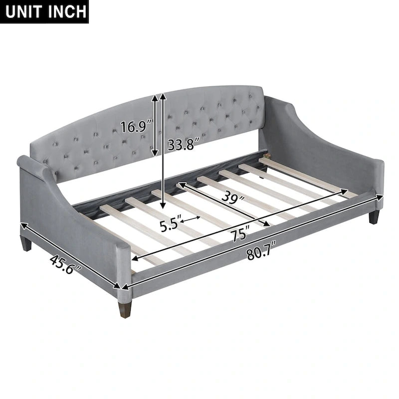Beige / Grey Full Size Wood Daybed – Sofa & Bed, Sleeps 2