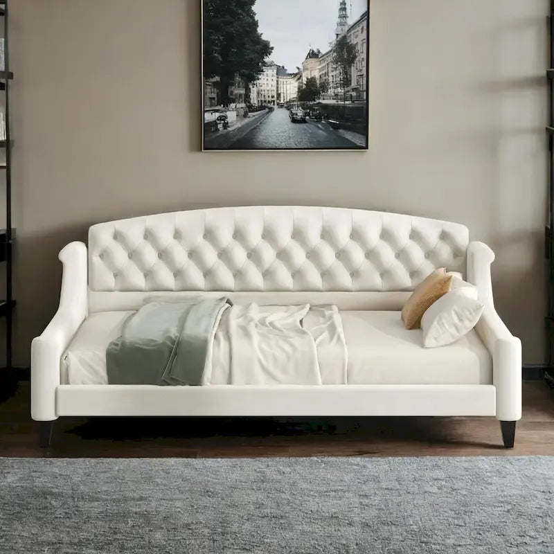 Beige / Grey Full Size Wood Daybed – Sofa & Bed, Sleeps 2