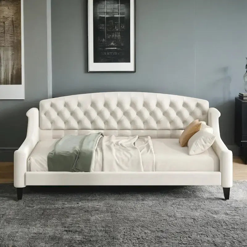 Beige / Grey Full Size Wood Daybed – Sofa & Bed, Sleeps 2