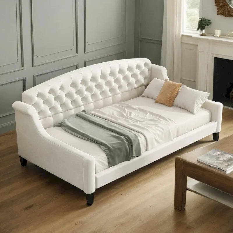 Beige / Grey Full Size Wood Daybed – Sofa & Bed, Sleeps 2