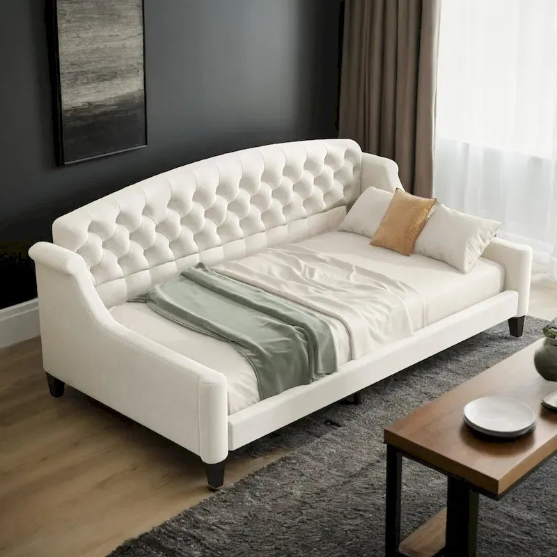 Beige / Grey Full Size Wood Daybed – Sofa & Bed, Sleeps 2