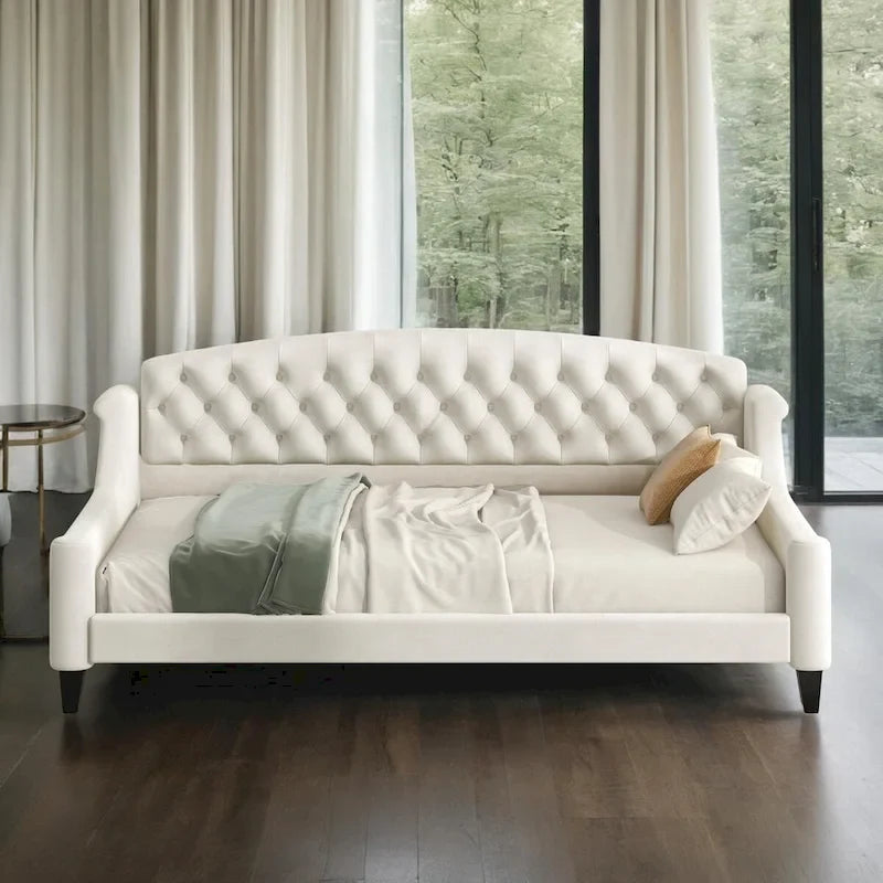 Beige / Grey Full Size Wood Daybed – Sofa & Bed, Sleeps 2