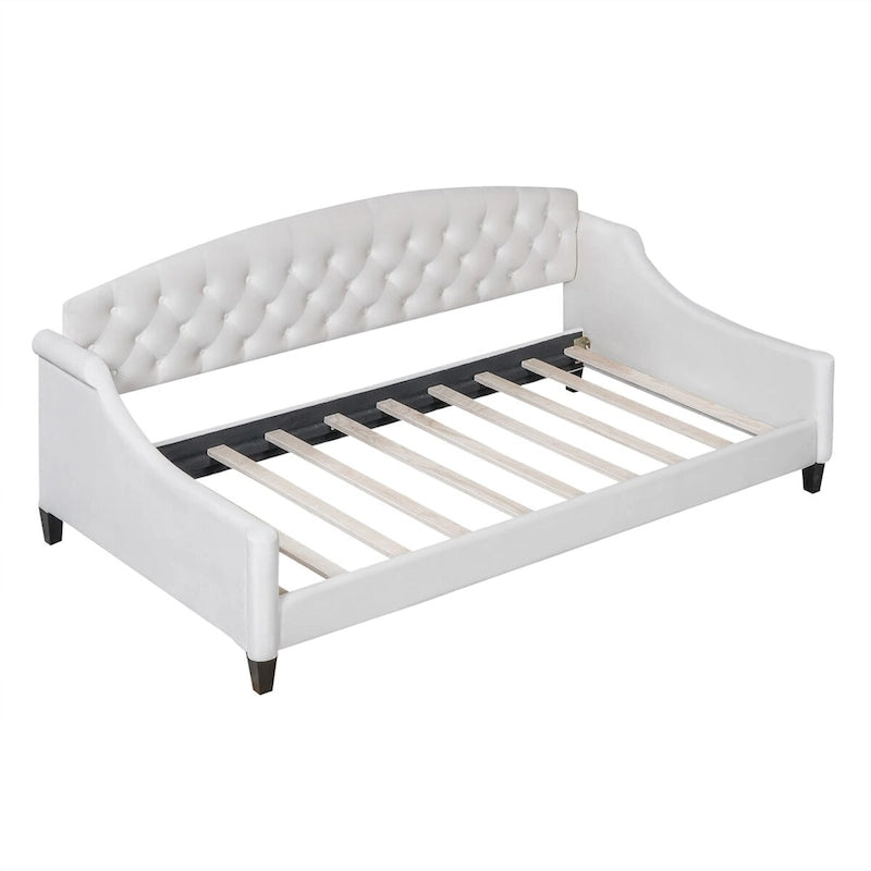Beige / Grey Full Size Wood Daybed – Sofa & Bed, Sleeps 2