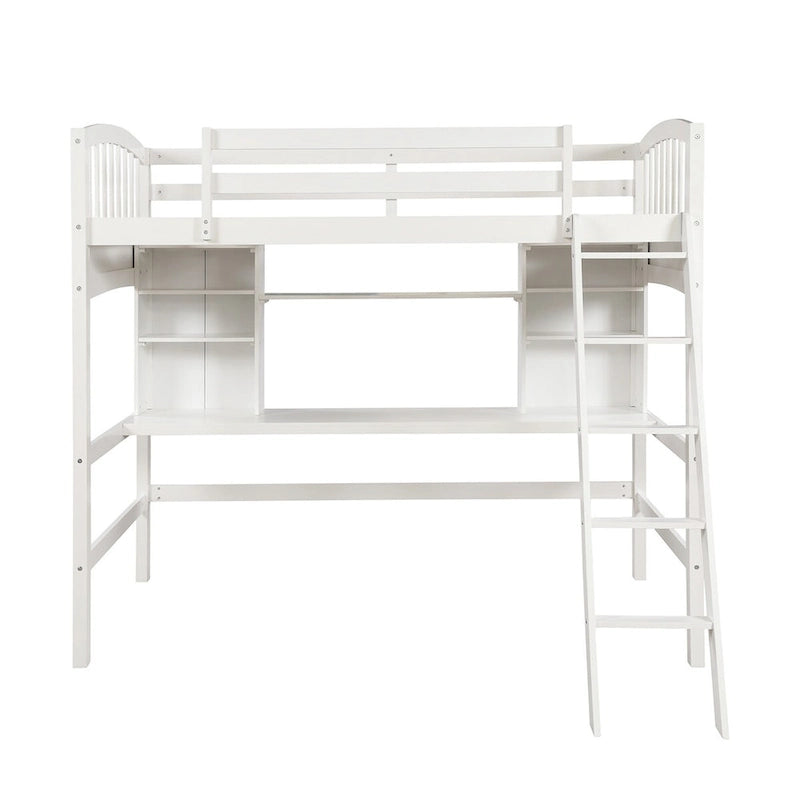 White Solid Wood Twin Size Loft Bed with Desk