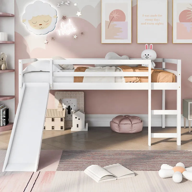 Twin Solid Wood Loft Bed with Fun Slide Feature