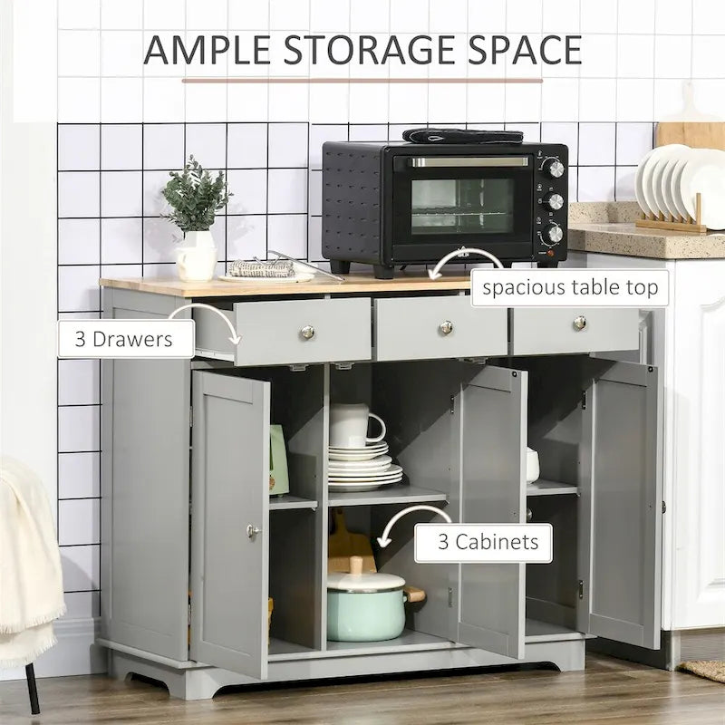 Brown Wood Buffet Cabinet with 2 Drawers & Adjustable Shelf, 1-Person Assembly
