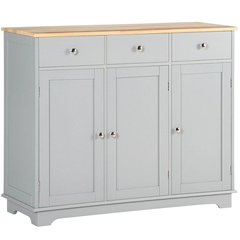 Brown Wood Buffet Cabinet with 2 Drawers & Adjustable Shelf, 1-Person Assembly