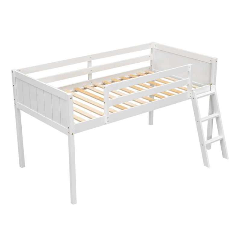 Twin Size Wood Low Loft Bed with Ladder