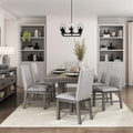 Grey 7-Person Dining Set with Extension Leaf Table and 6 Upholstered Chairs