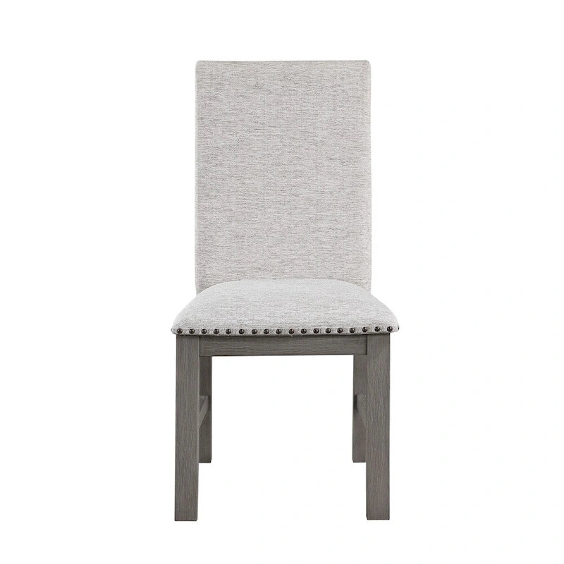 Grey 7-Person Dining Set with Extension Leaf Table and 6 Upholstered Chairs