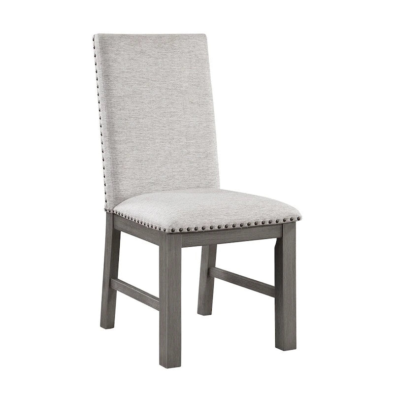 Grey 7-Person Dining Set with Extension Leaf Table and 6 Upholstered Chairs