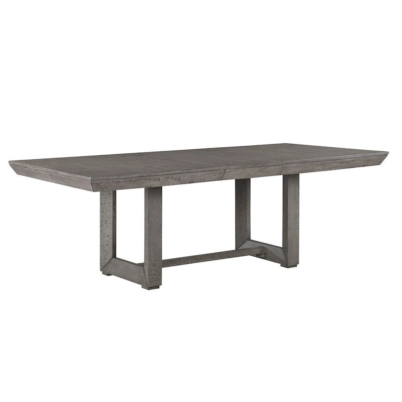 Grey 7-Person Dining Set with Extension Leaf Table and 6 Upholstered Chairs