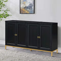 Black / Light Gray Faux Marble Top Sideboard with Gold Legs, 2-Door Storage Cabinet