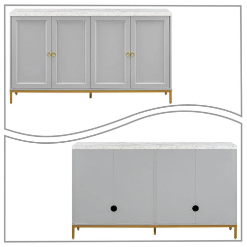 Black / Light Gray Faux Marble Top Sideboard with Gold Legs, 2-Door Storage Cabinet