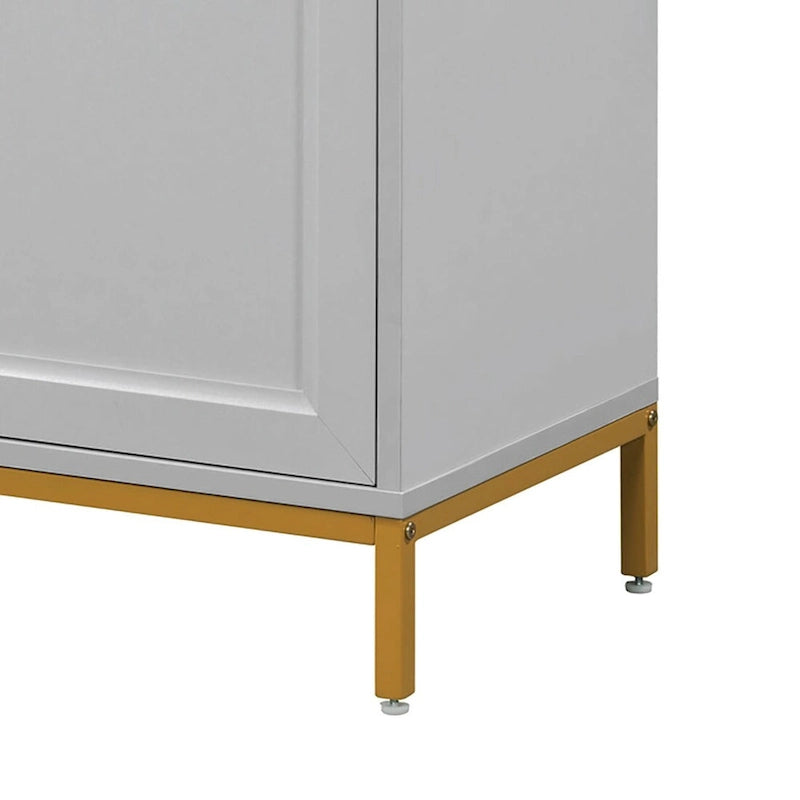 Black / Light Gray Faux Marble Top Sideboard with Gold Legs, 2-Door Storage Cabinet